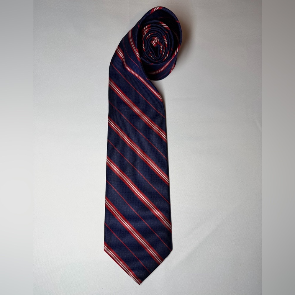 Brooks Brothers Navy Red White Stripe Pure Silk‎ Neck Tie